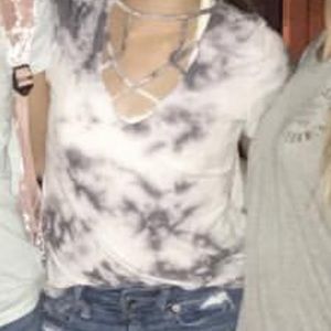 White and Grey/purple tye dye cut out t-shirt